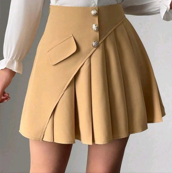 Women Solid Button Decor Casual Mini Skirt - Picture 1 of 4